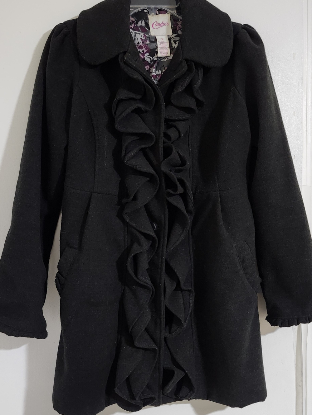 Candie's Black Peacoat with Bow Back Detail